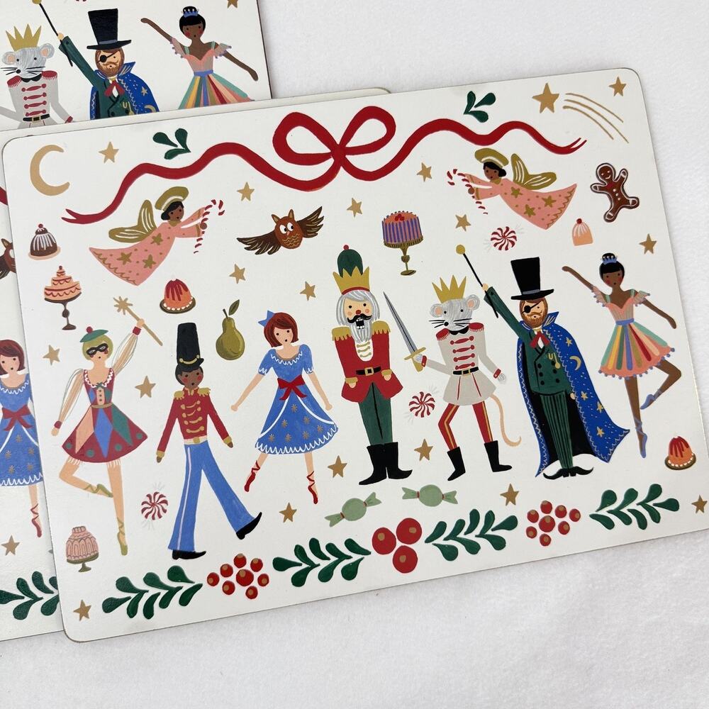 Rifle Paper Co Nutcracker Cork Placemats Set Of 6 Christmas Pottery Barn Kids